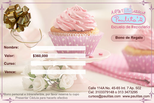 Bonos de regalos para mama de reposteria